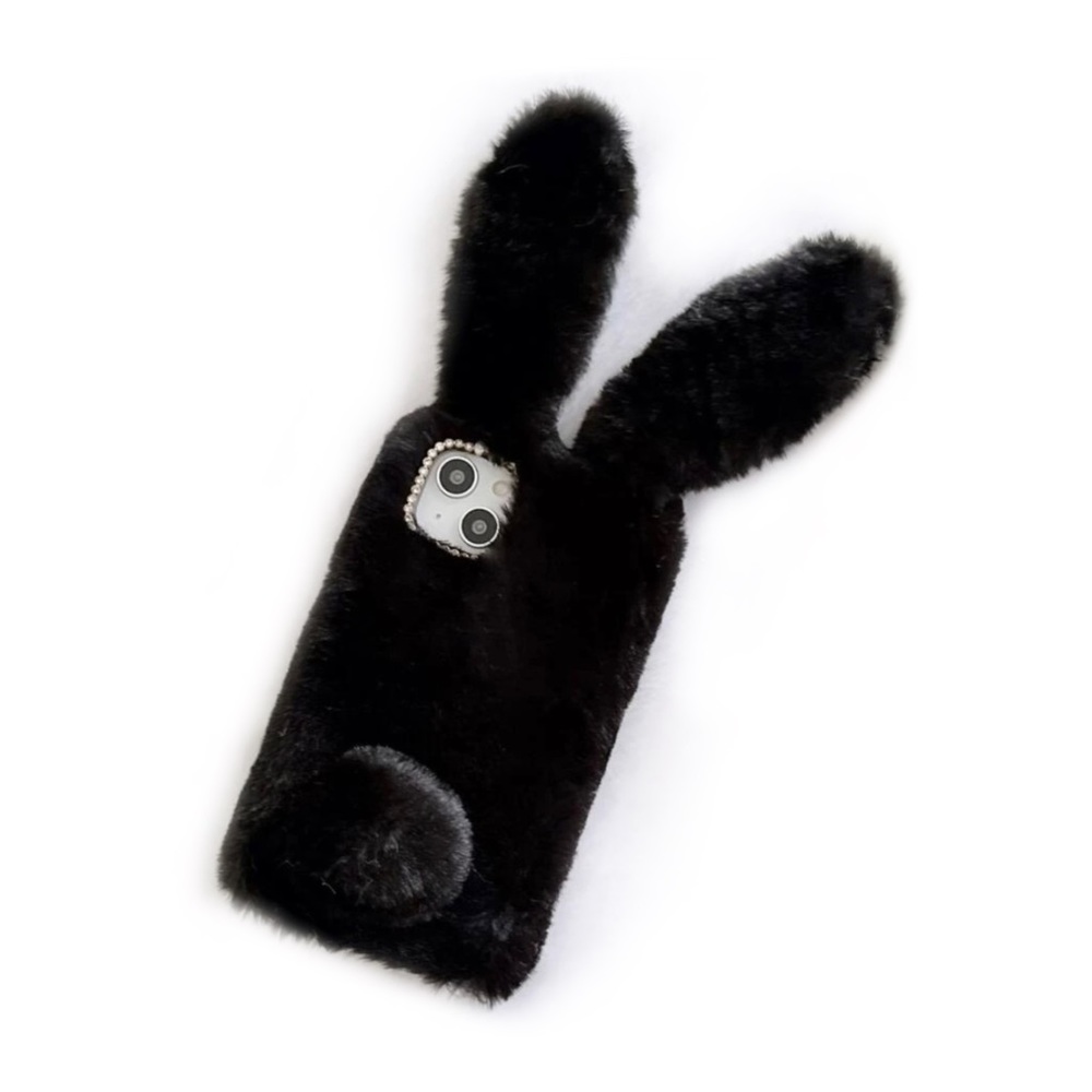 FREE PEOPLE iPhone 6/6S/7/8/SE2 Black Fur Floppy Bunny Ears Cute Phone C…